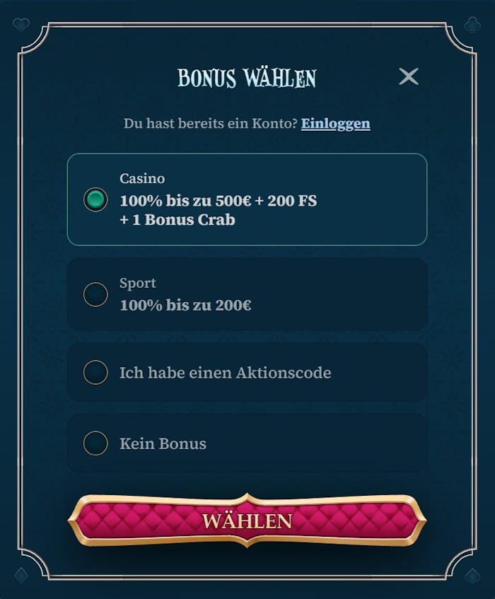 Anmeldeformular im Bet Alice Casino