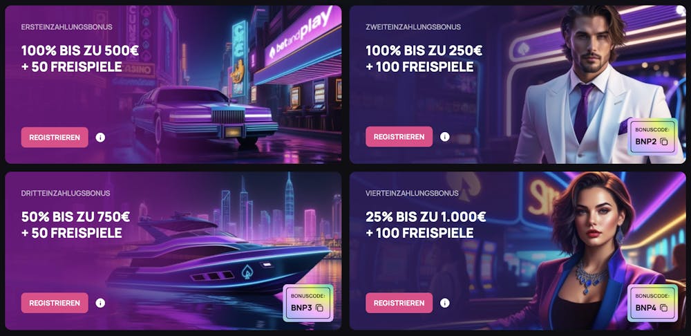 Willkommensbonus im Betandplay Casino bis zu 2500 Euro und 300 Freispiele