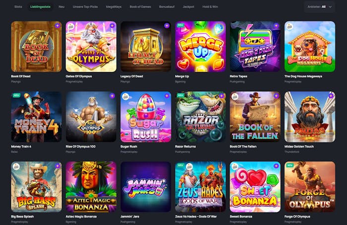 Spiellobby im Paysafe Casino Betandplay