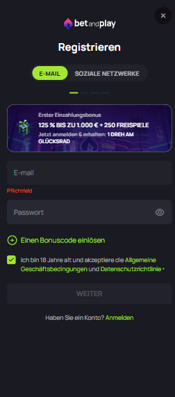 BetandPlay Casino Kontoeröffnung