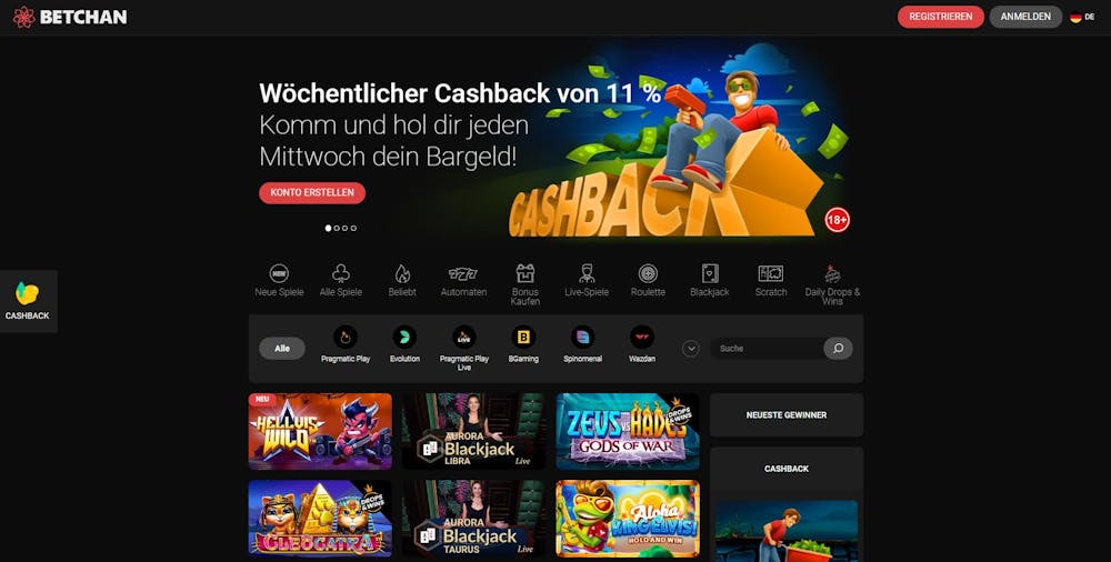 Betchan Casino Hauptseite