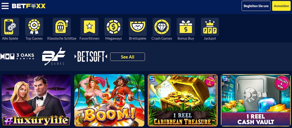 Betfoxx Casino Spielkategorien, Spielanbieter und Spielauswahl