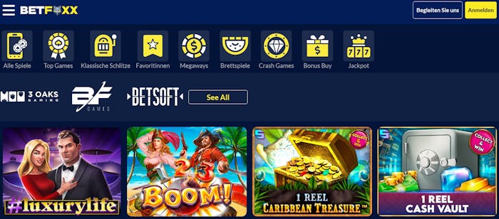 Betfoxx Casino Spielkategorien, Spielanbieter und Spielauswahl