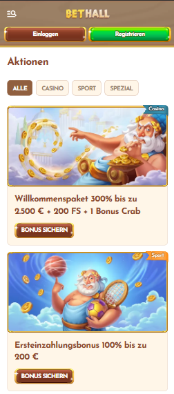 Willkommensbonus im Bethall Casino