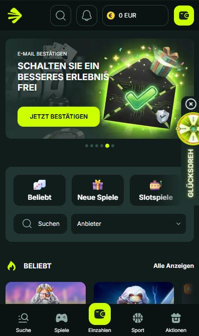 Betnjet Casino Screenshot mit der Startseite.
