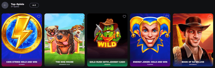 Spiellobby im Bet on Red Casino zeigt top Spiele wie The Dog House