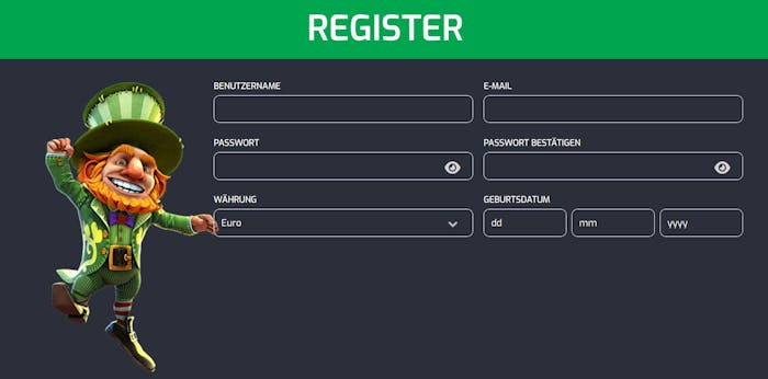 Betroom24 Casino Screenshot mit der Anmeldemaske zum Eingeben der Daten.