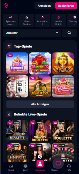 Betsio.com Casino Screenshot mit der Slot Auswahl