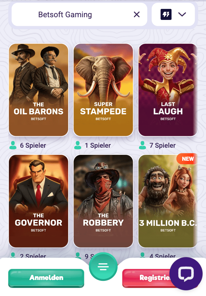 Spiellobby mit Betsoft Casino Spielen