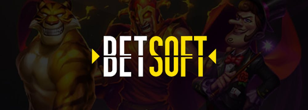 Betsoft Logo vor Hintergrund mit Spielcharakteren