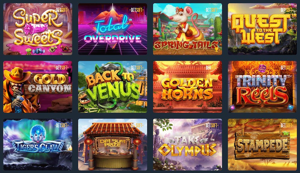 Auswahl von Betsoft Casino Spielautomaten wie Total Overdrive