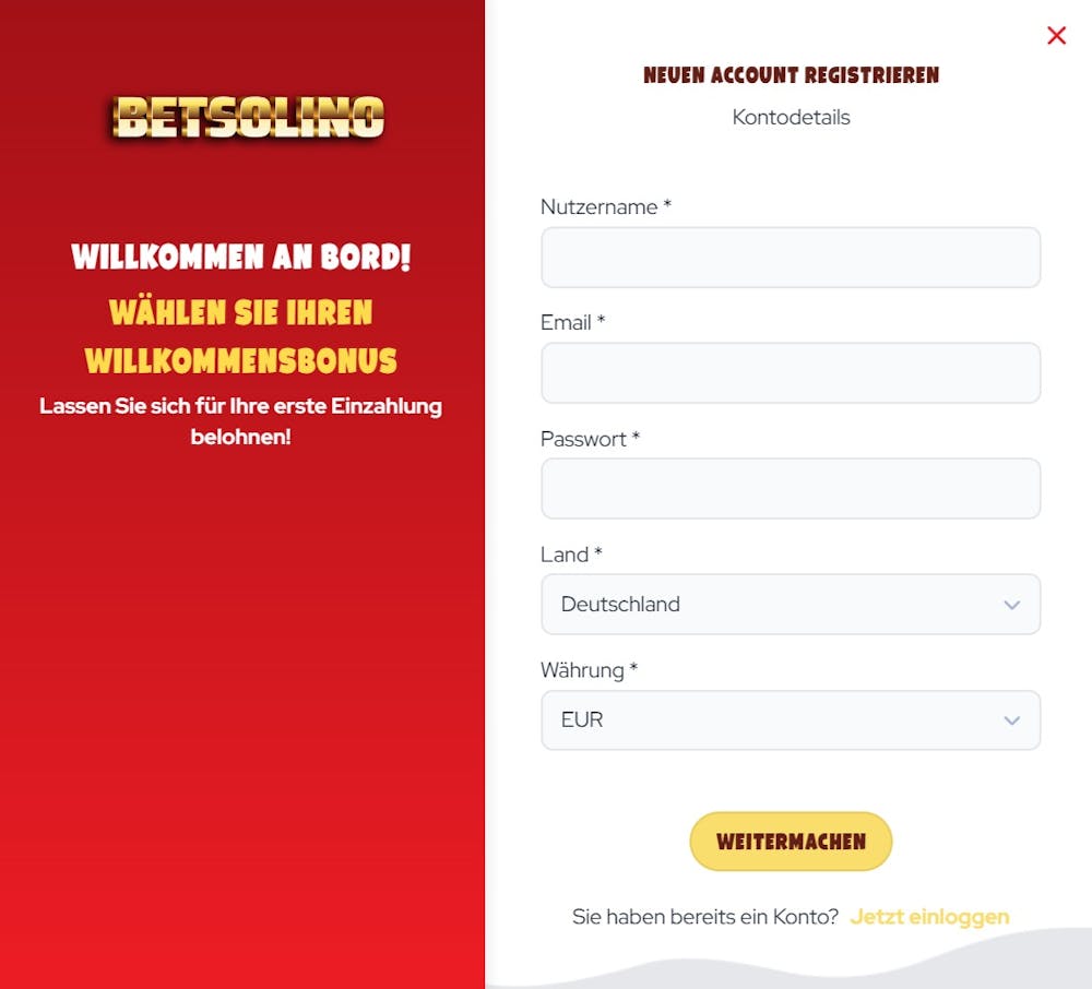 Betsolino Casino Registrierung