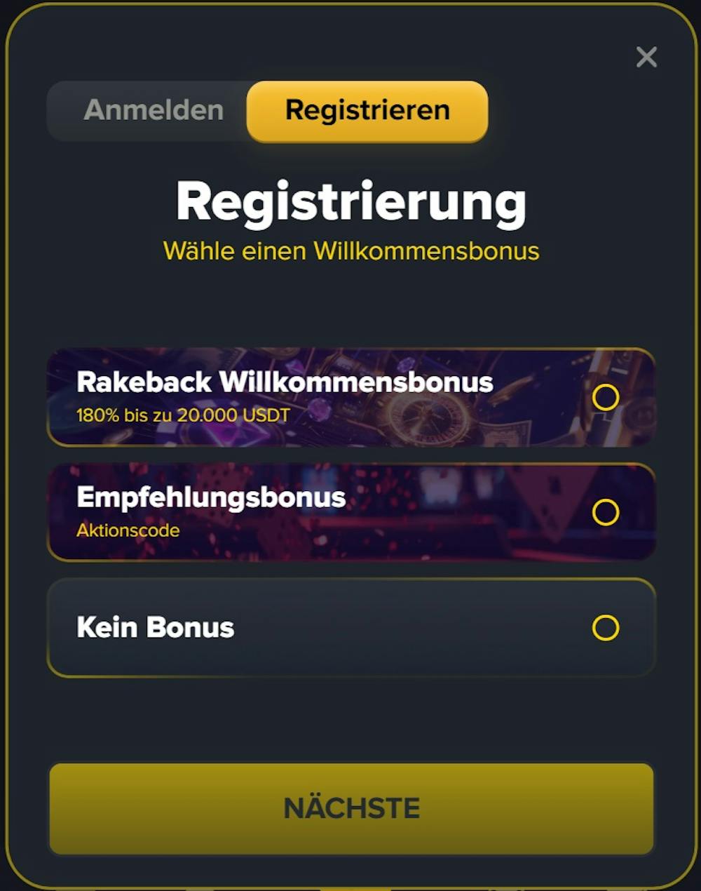 Das Registrierungsformular bei Betswap Casino