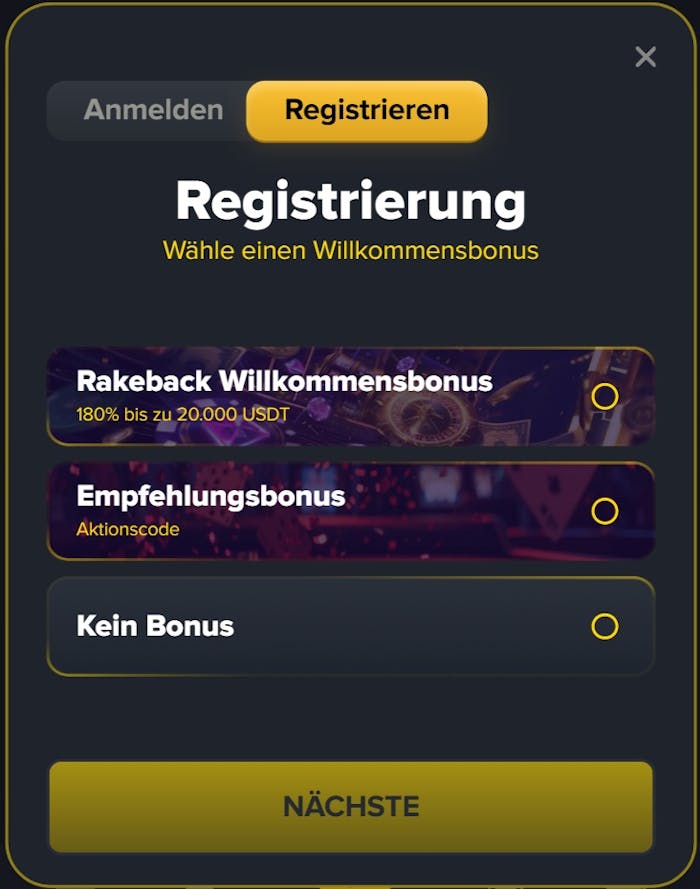 Das Registrierungsformular bei Betswap Casino