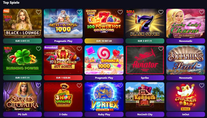 Betvibeplay Casino Screenshot mit der Spielauswahl.