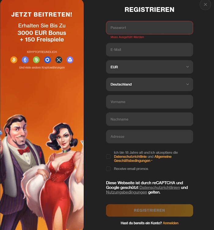BigWin Casino Registrierung