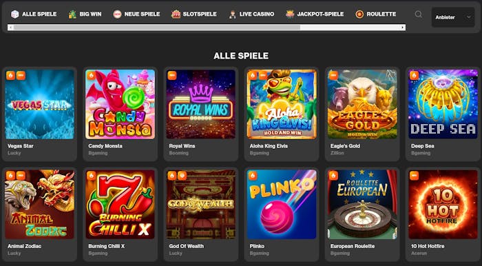 BigWin Casino Spielauswahl