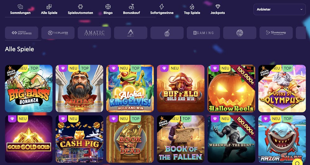 Bingo Bonga Casino Spielauswahl