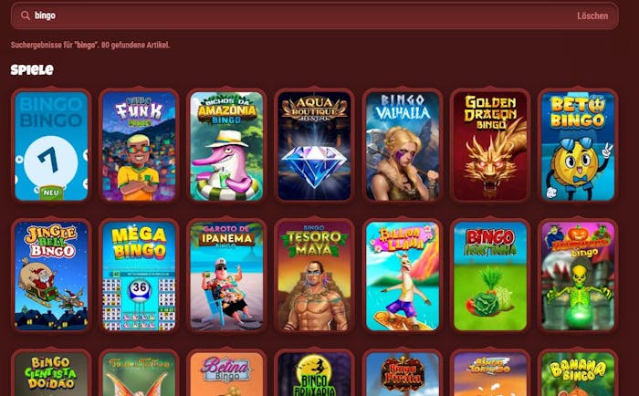 Bingo Auswahl im Casino Beispiel