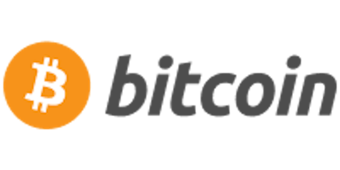 Bitcoin Logo mit orangenem Coin und schwarzer Schrift