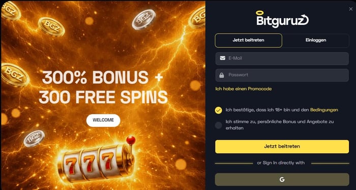 Anmeldeformular im Bitguruz Casino