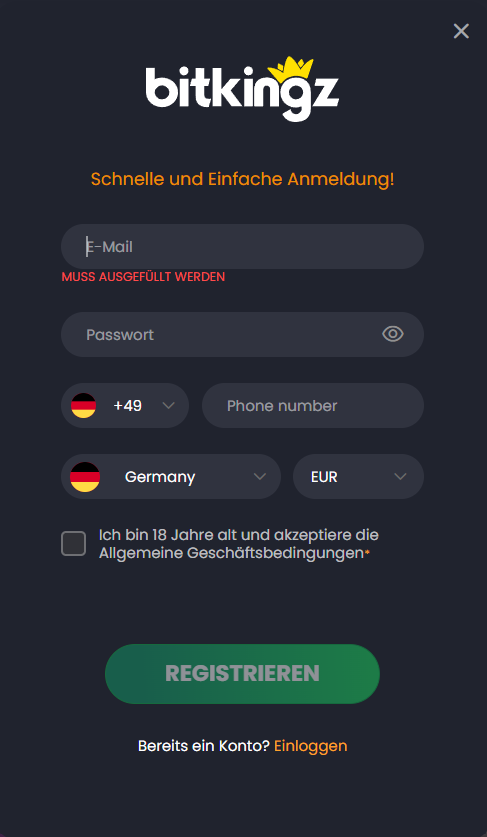Bitkingz Casino Registrierung