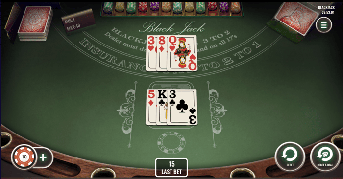 Beispiel von einem Double bei Blackjack