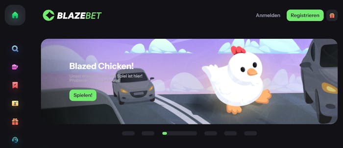 Blazebet Casino Screenshot mit der Startseite des Casinos.