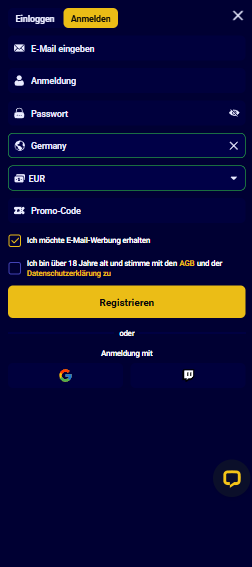 Anmeldeformular im BlitzBet Casino