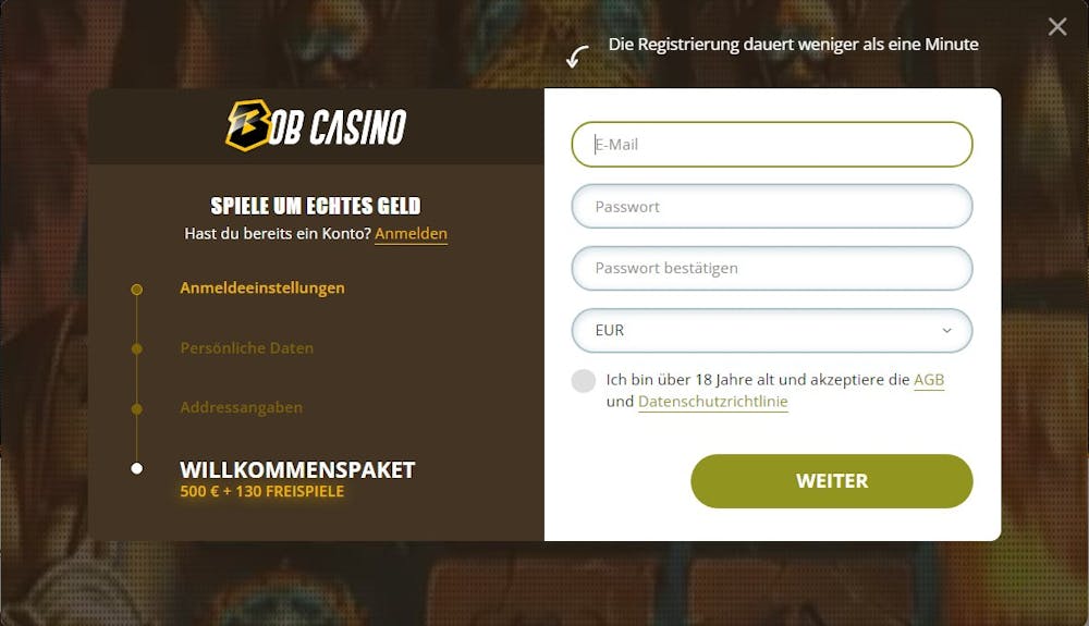 So melden Sie sich bei Bob Casino an