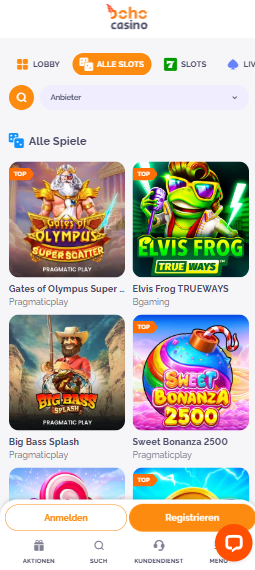 Boho Casino Spiellobby in der Kategorie 'Alle Spiele'