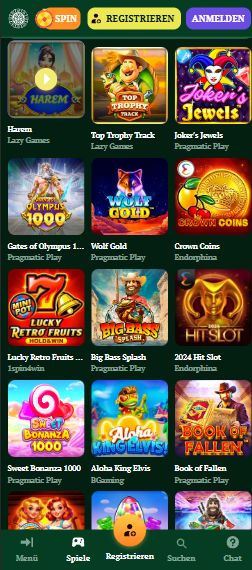 Spiellobby im Bonanza Game Casino zeigt Spiele wie Harem