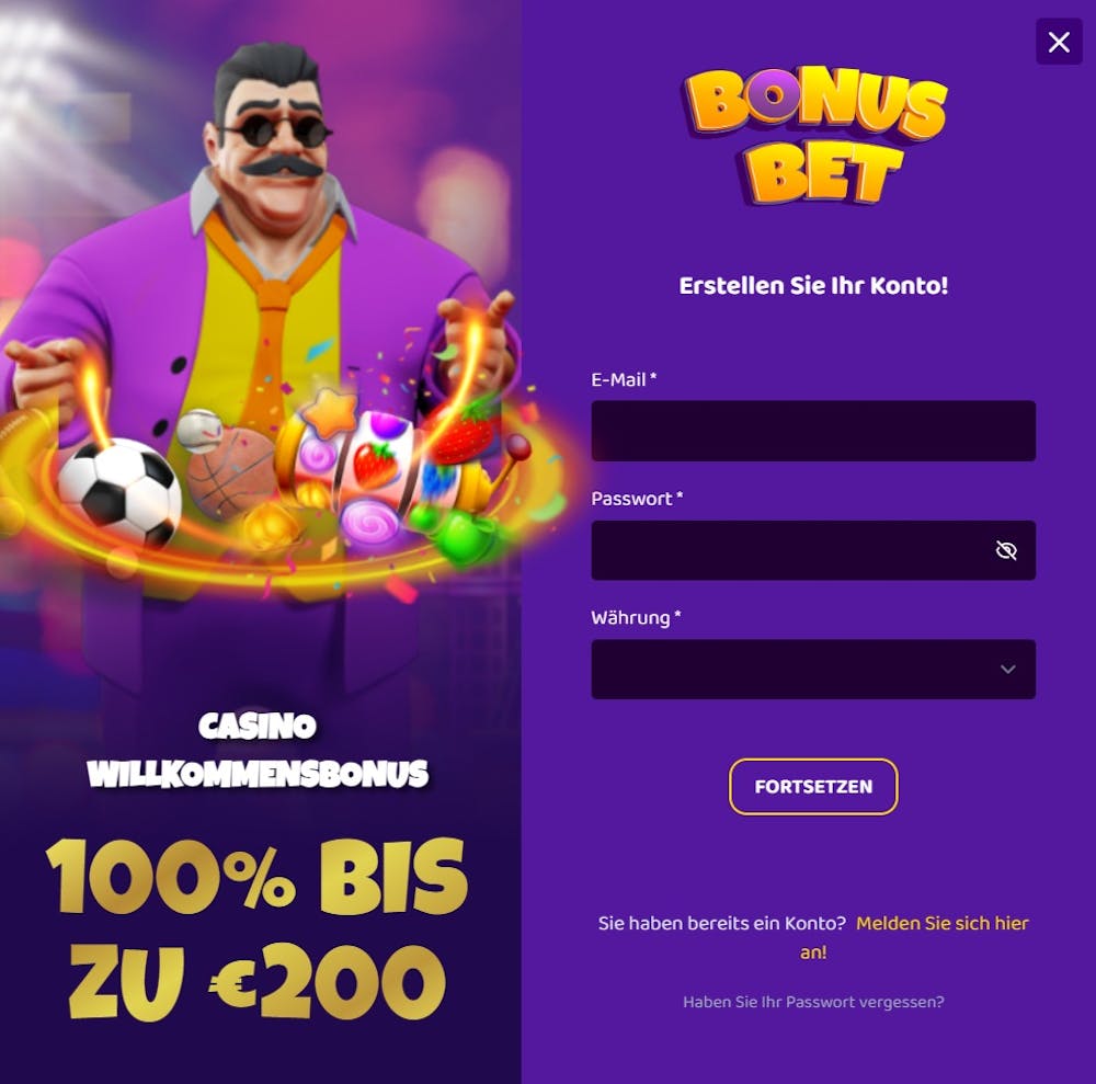 Registrierungsformular im BonusBet Casino