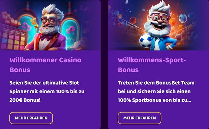Willkommensbonus und Willkommens Sportbonus im BonusBet Casino