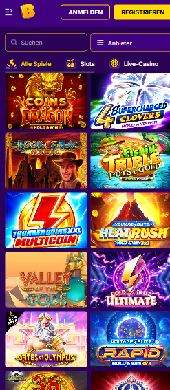 Bonusbet Casino Screenshot mit der Slotauswahl