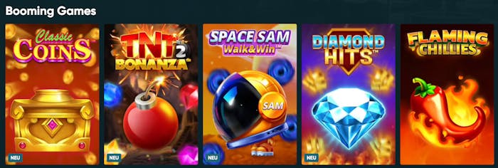 Beispielauswahl mit Spielen von Booming Games