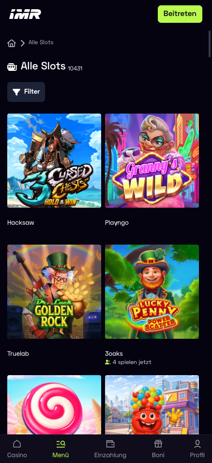 Immerion Casino Spiellobby mit Slot Spielen