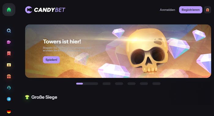 Candybet Casino Screenshot mit der Spieleseite.