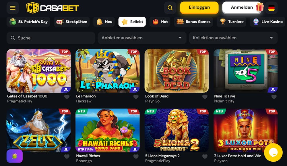 Die Spielauswahl bei Casasbet Casino mit vielen verschiedenen Titeln wie Sugar Rush 1000 und Le Pharaos