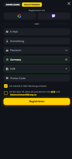 Das Registrierungsformular von Casabet Casino
