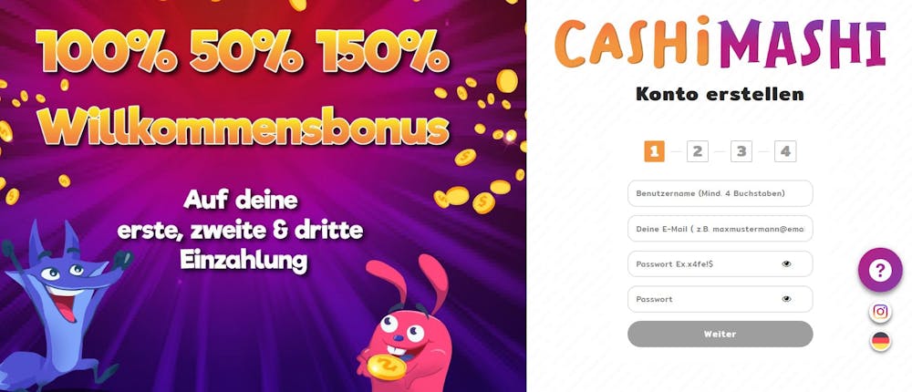 cashimashi  casino Registrierungsseite