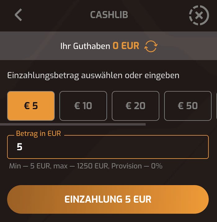 5 Euro CASHlib Casino Einzahlung im Hugo Casino