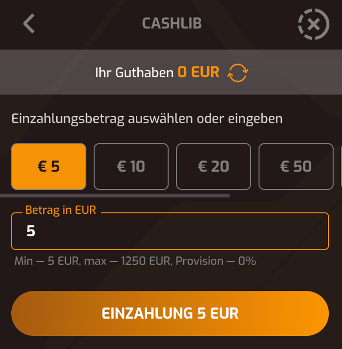 5 Euro CASHlib Casino Einzahlung im Hugo Casino