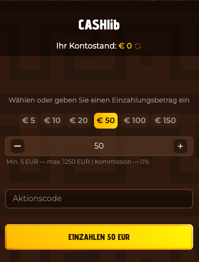 Einzahlung mit CASHlib im Mino Casino