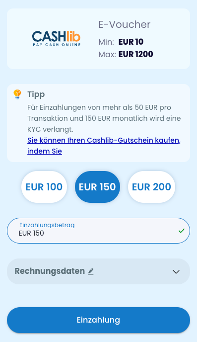 Einzahlung im CASHlib Safe Casino 