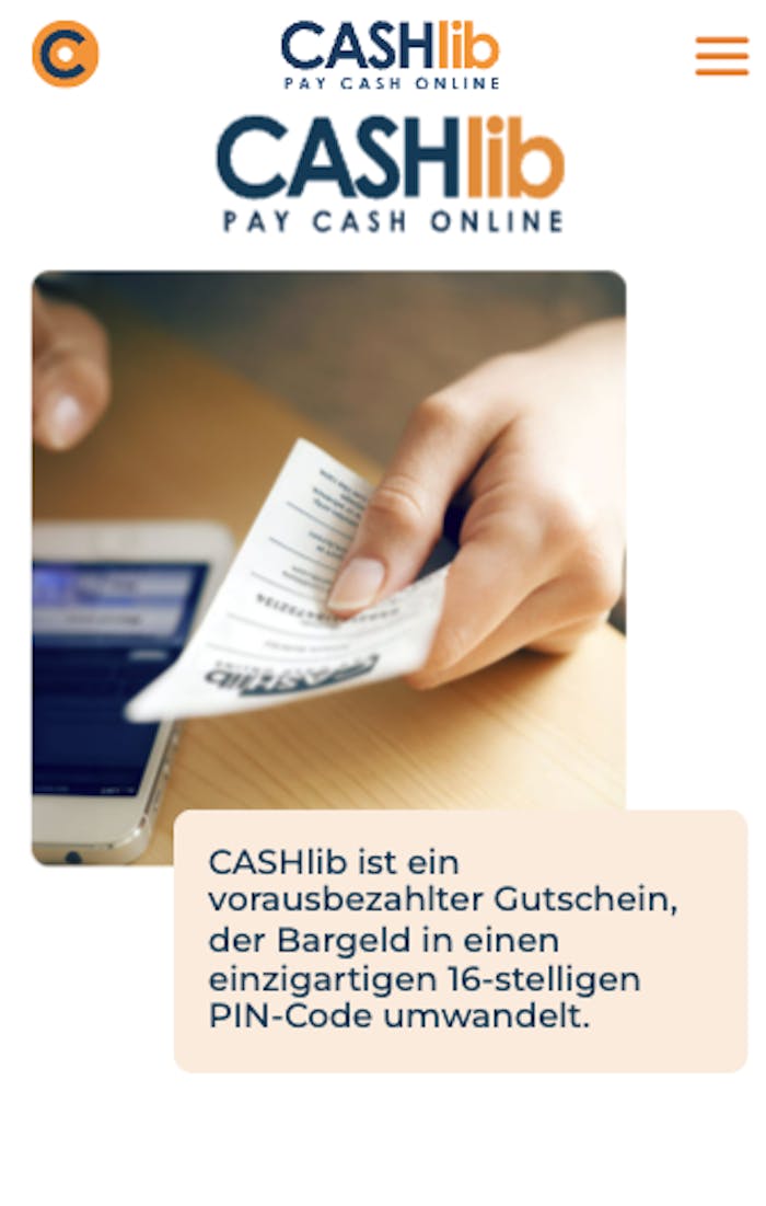CASHlib Webseite mit Erklärung für CASHlib Casino