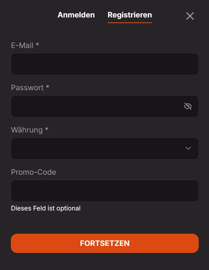 Casinoist Screenshot mit der Seite zum Anmelden, auf welcher die Daten eingegeben werden.