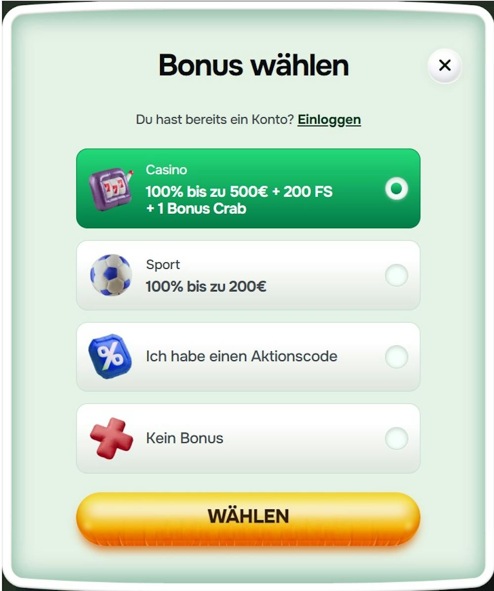 Anmeldeformular im Casinolo Casino