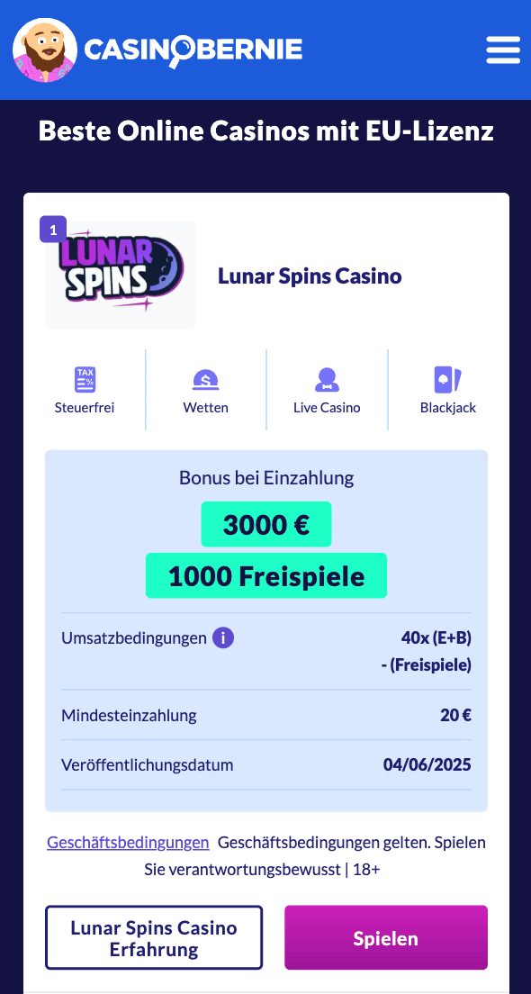 Casino mit EU Lizenz aus Liste wählen