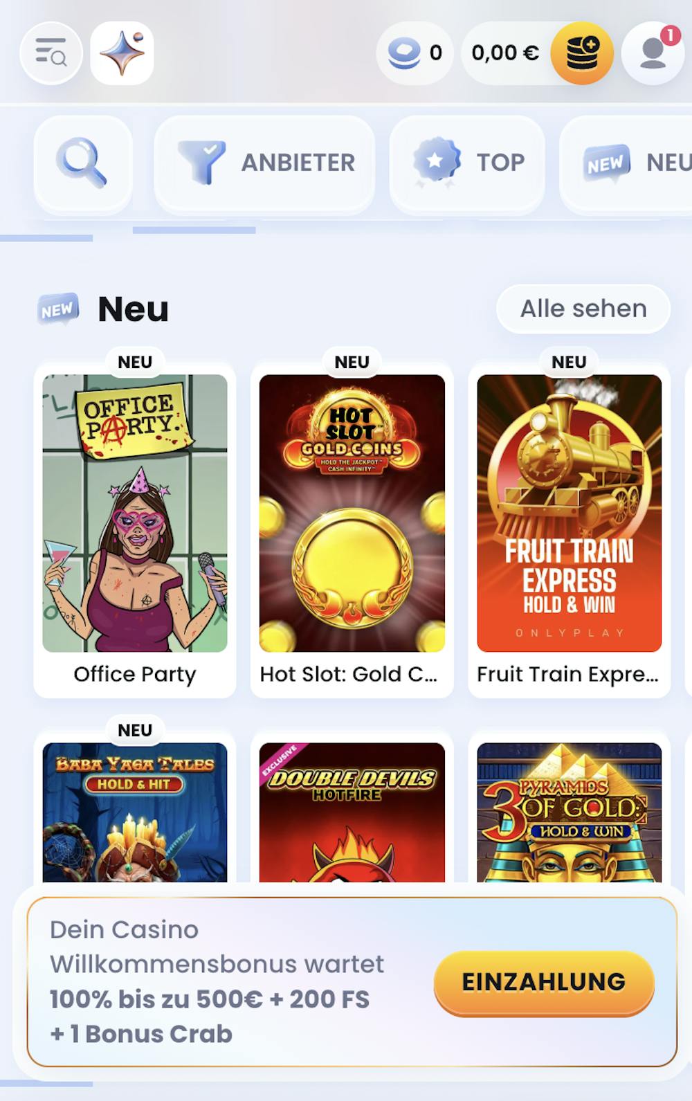 Spiellobby im Online Casino mit EU-Lizenz